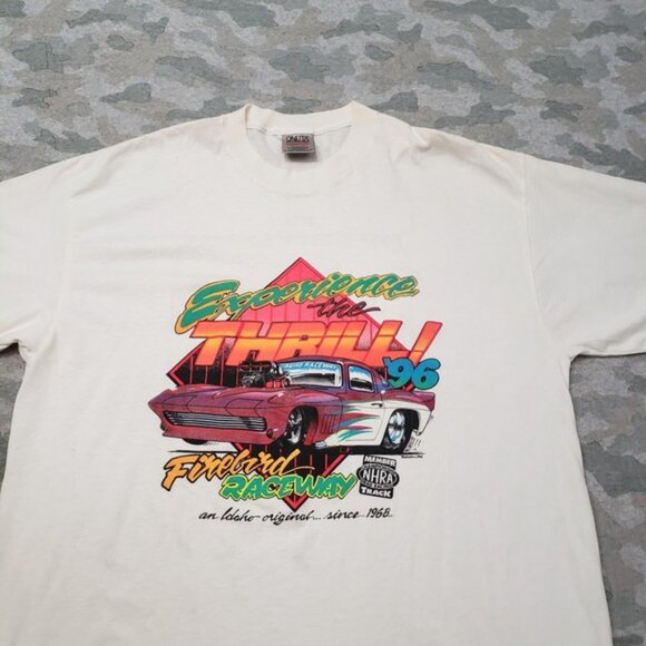Vintage Oneita Shirt Mens 2XL White Made In USA Firebird Racing Single Stitch - Picture 3 of 11